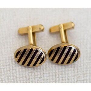 Vintage Red Stripes Gold Tone Cuff Links by Swank - K1